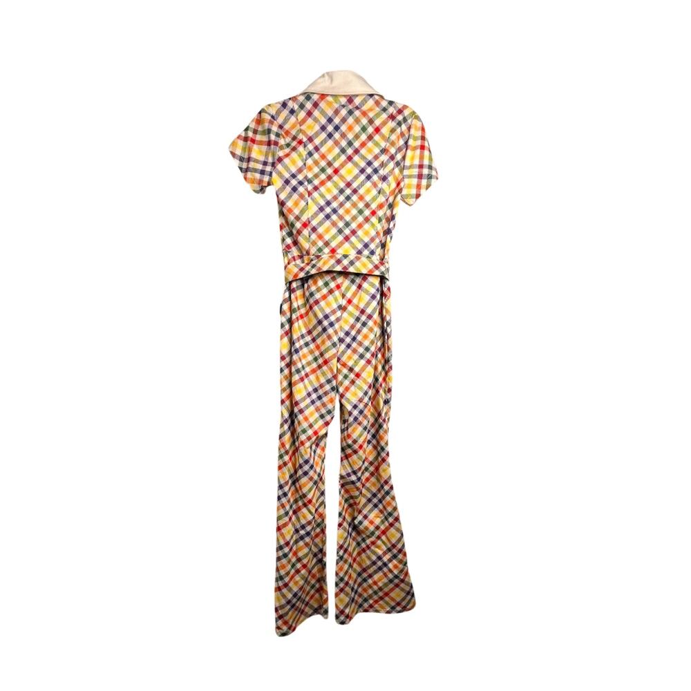 Smak Parlour 1970s Colorful Check Flare Bell Bottoom Jumpsuit Medium - Picture 3 of 12